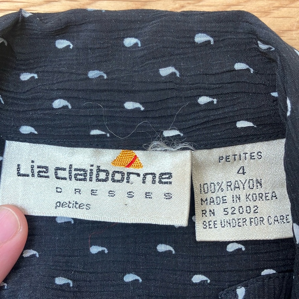 Vintage Liz Claiborne V-Neck Midi Dress with Cream Print 4P - Picture 2 of 7